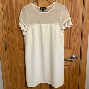 Women’s Lulus White shift mini dress with tassel sleeves